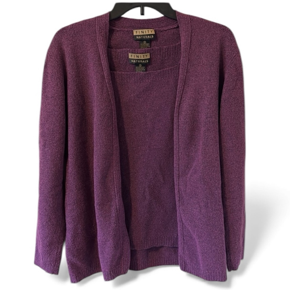 Finity Naturals Vintage Wool Blend Twinset Cardigan Tank Purple M S
